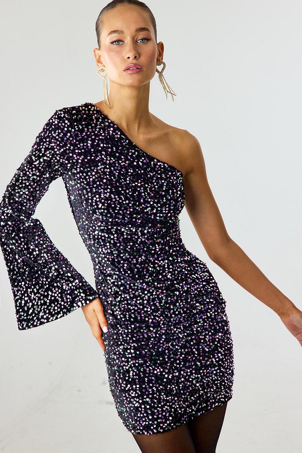 Zwarte one shoulder jurk