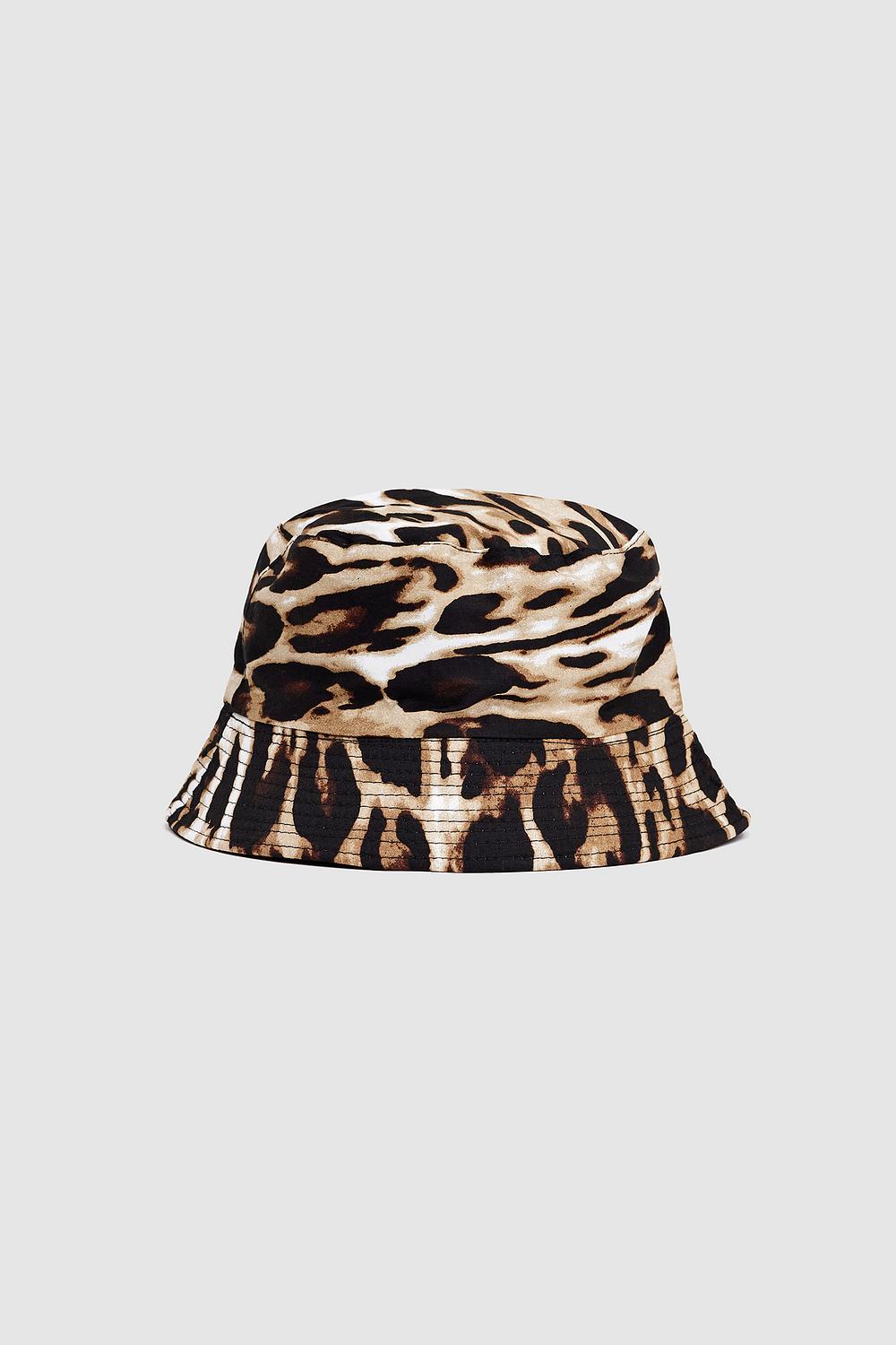 Brown bucket hat with leopard print