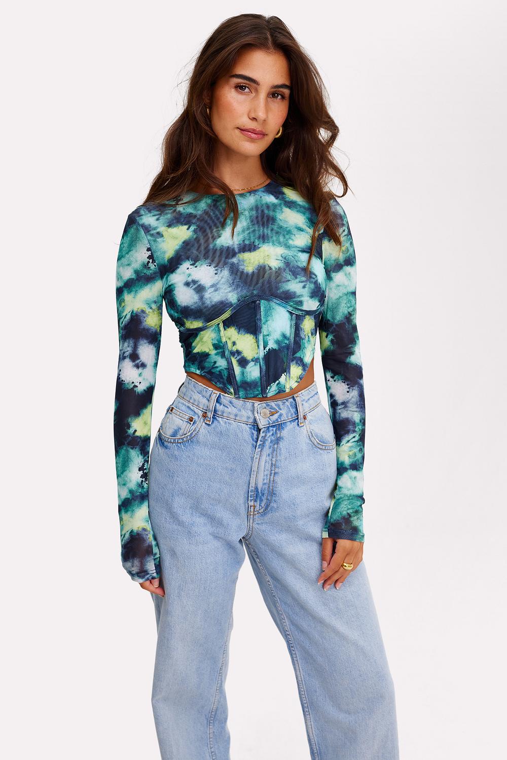 Crop top vert à imprimé graphique