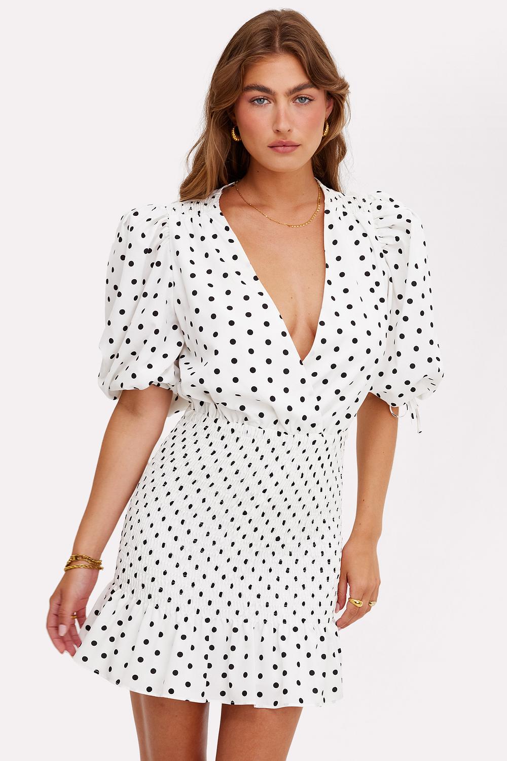 White dress with dots