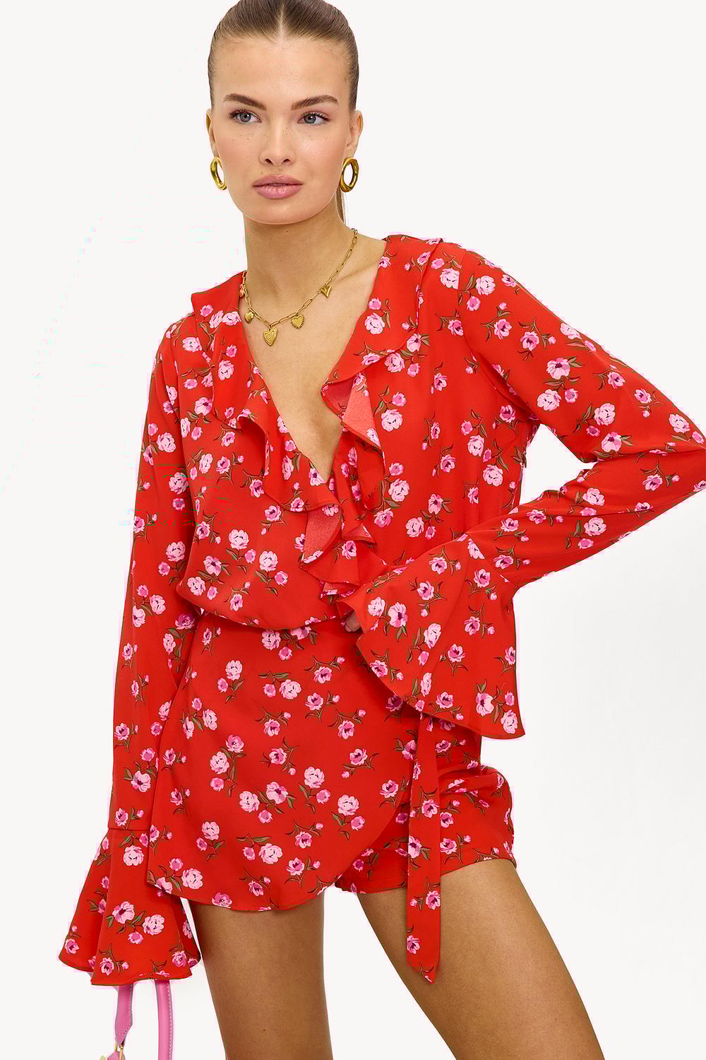 Combinaison rouge à imprimé floral