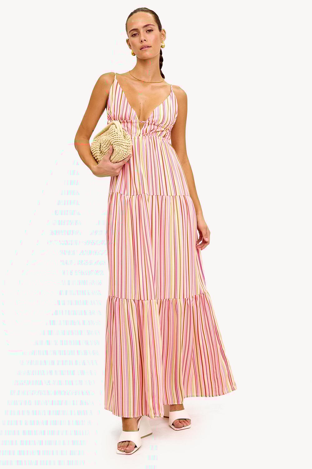 Maxi vestido rojo a rayas