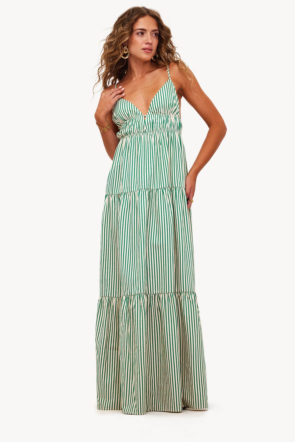 Vestido largo verde con rayas