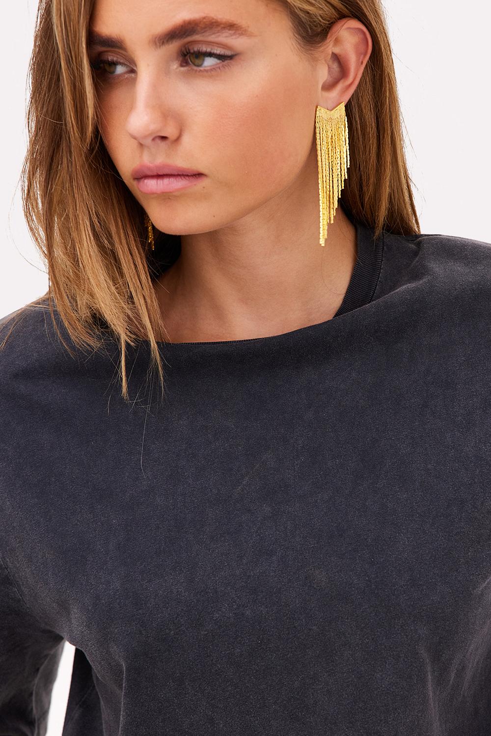 Golden earrings with fringes