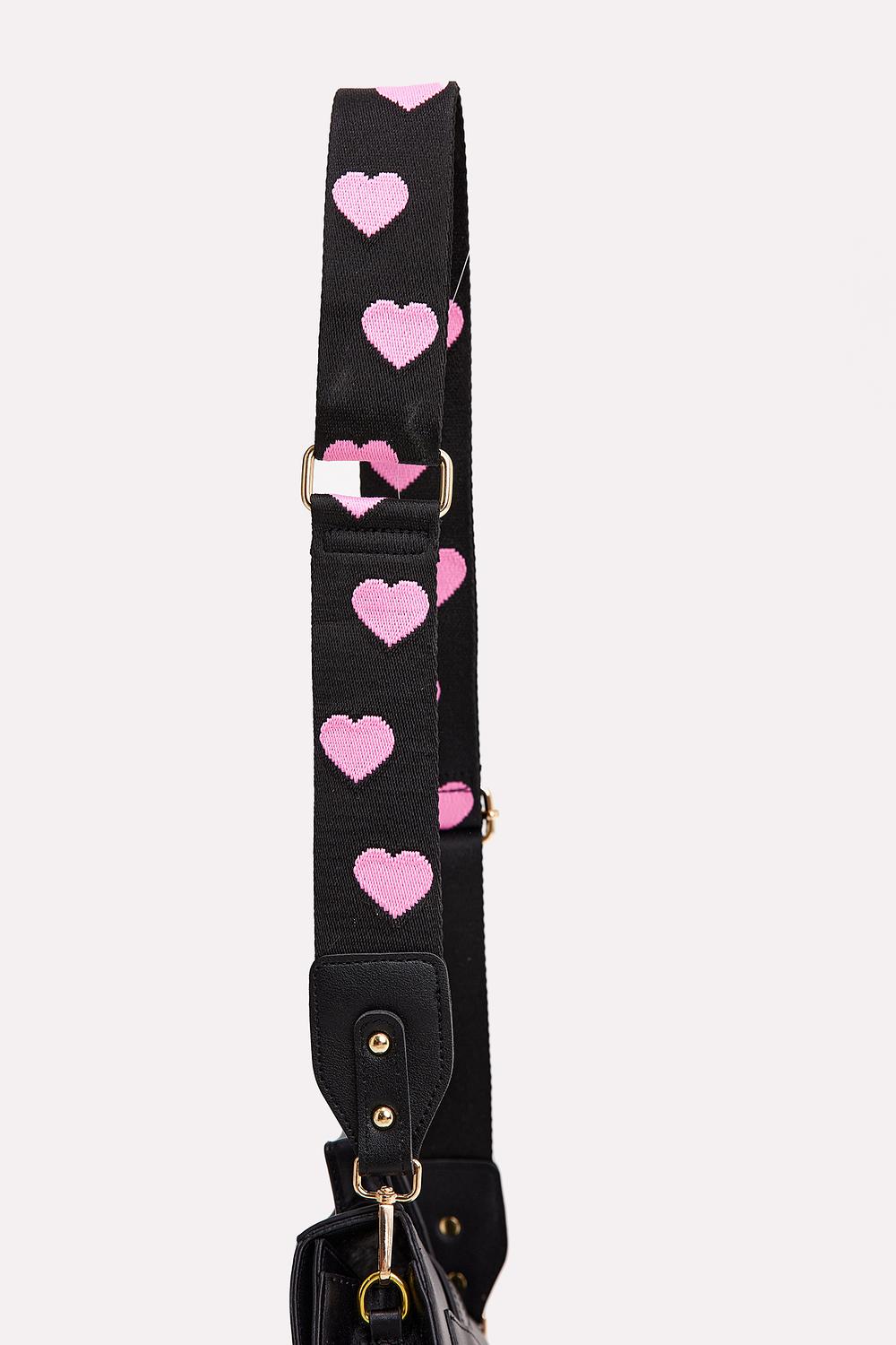 Black bag strap with heart print