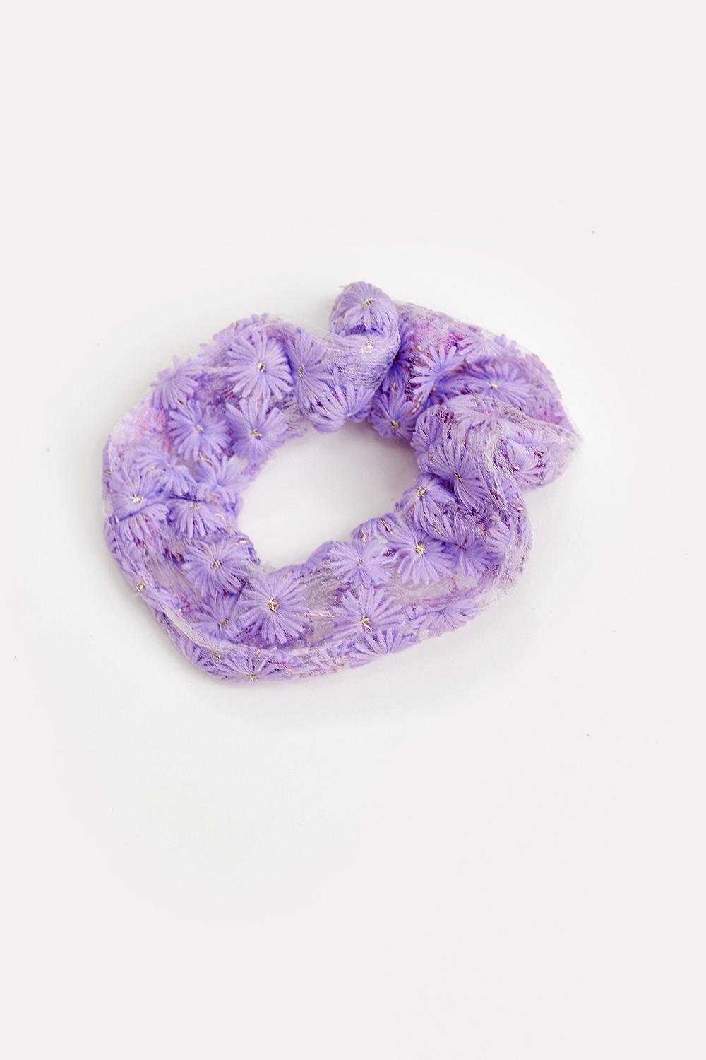 Lilac scrunchie with flowers