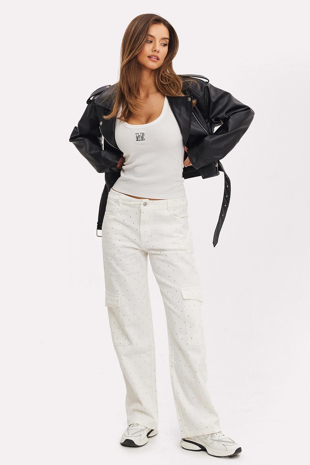 Off-white wide leg jeans with studs