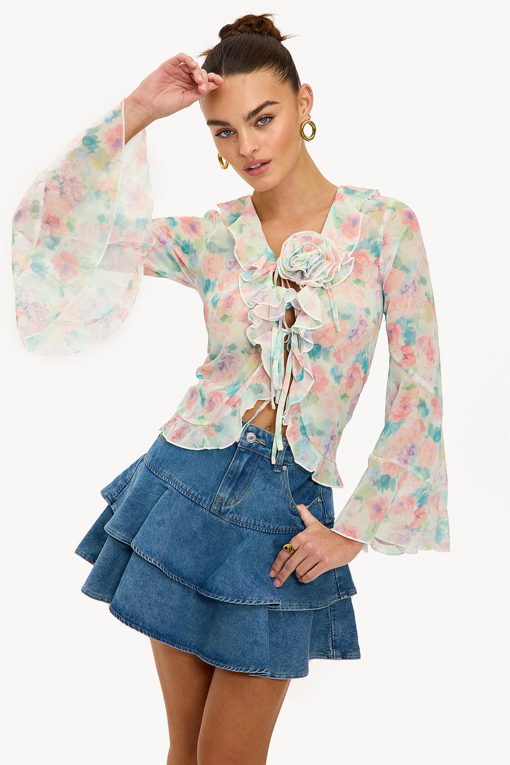 Lila blouse met bloemenprint