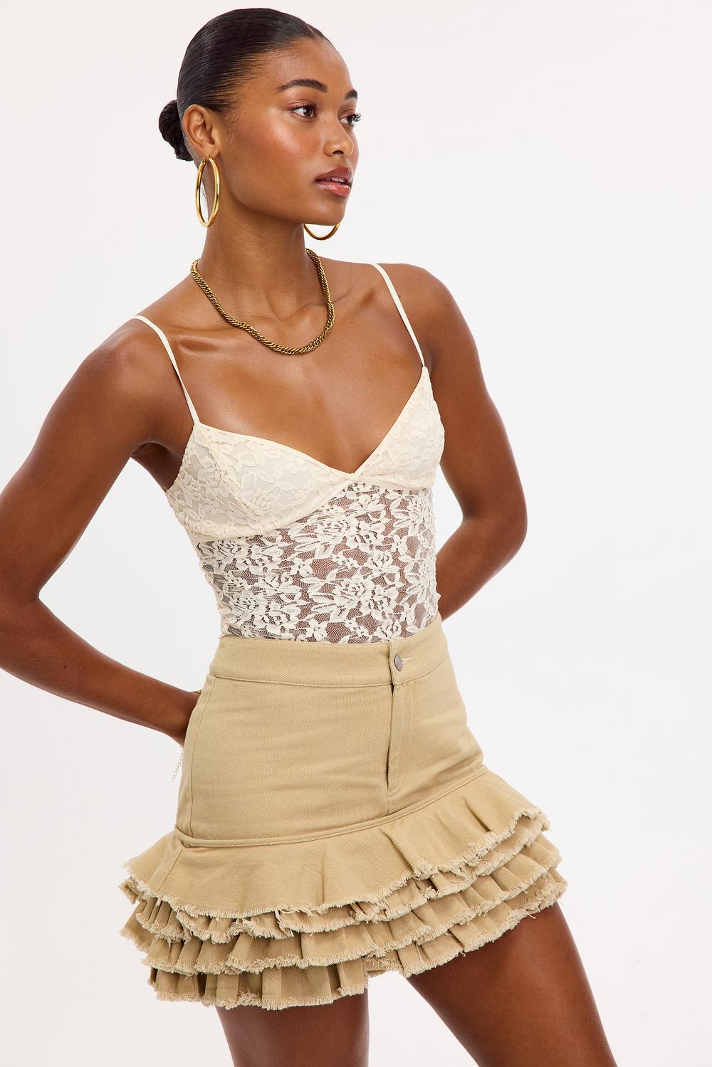 Sand-coloured skirt with ruffles