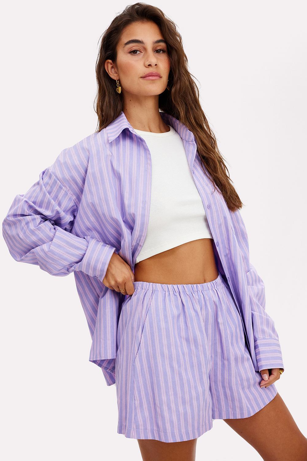 Light purple shorts with stripes