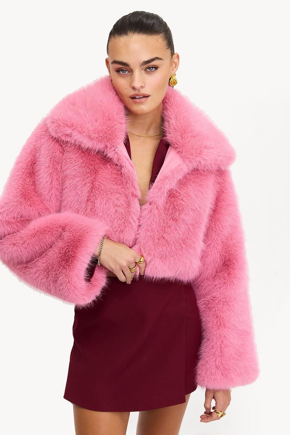 Veste en fausse fourrure rose