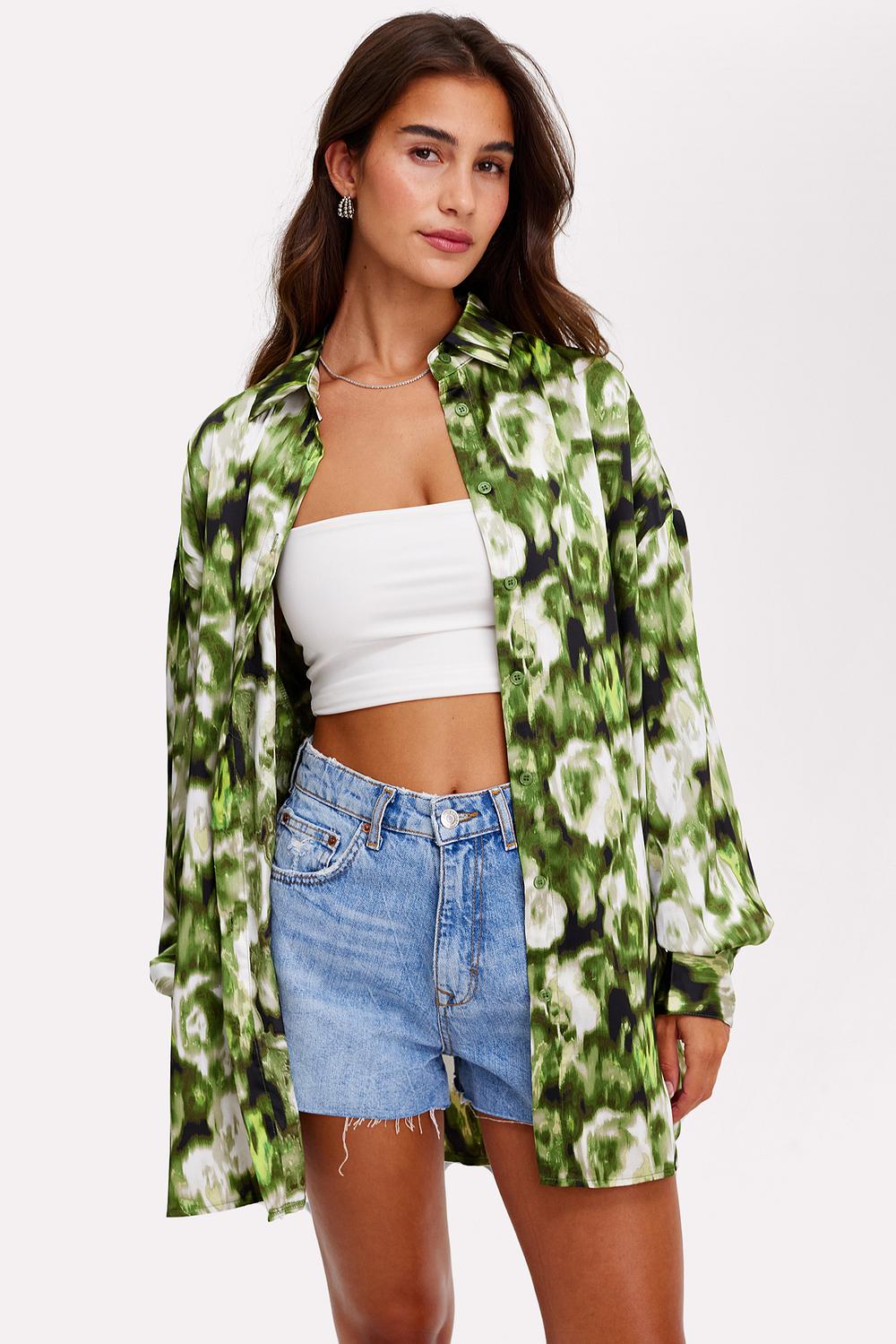 Green blouse with graphic print