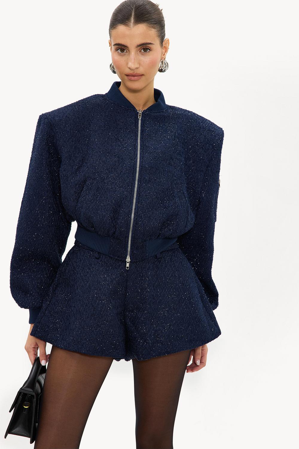 Donkerblauwe jacket met lurex garen