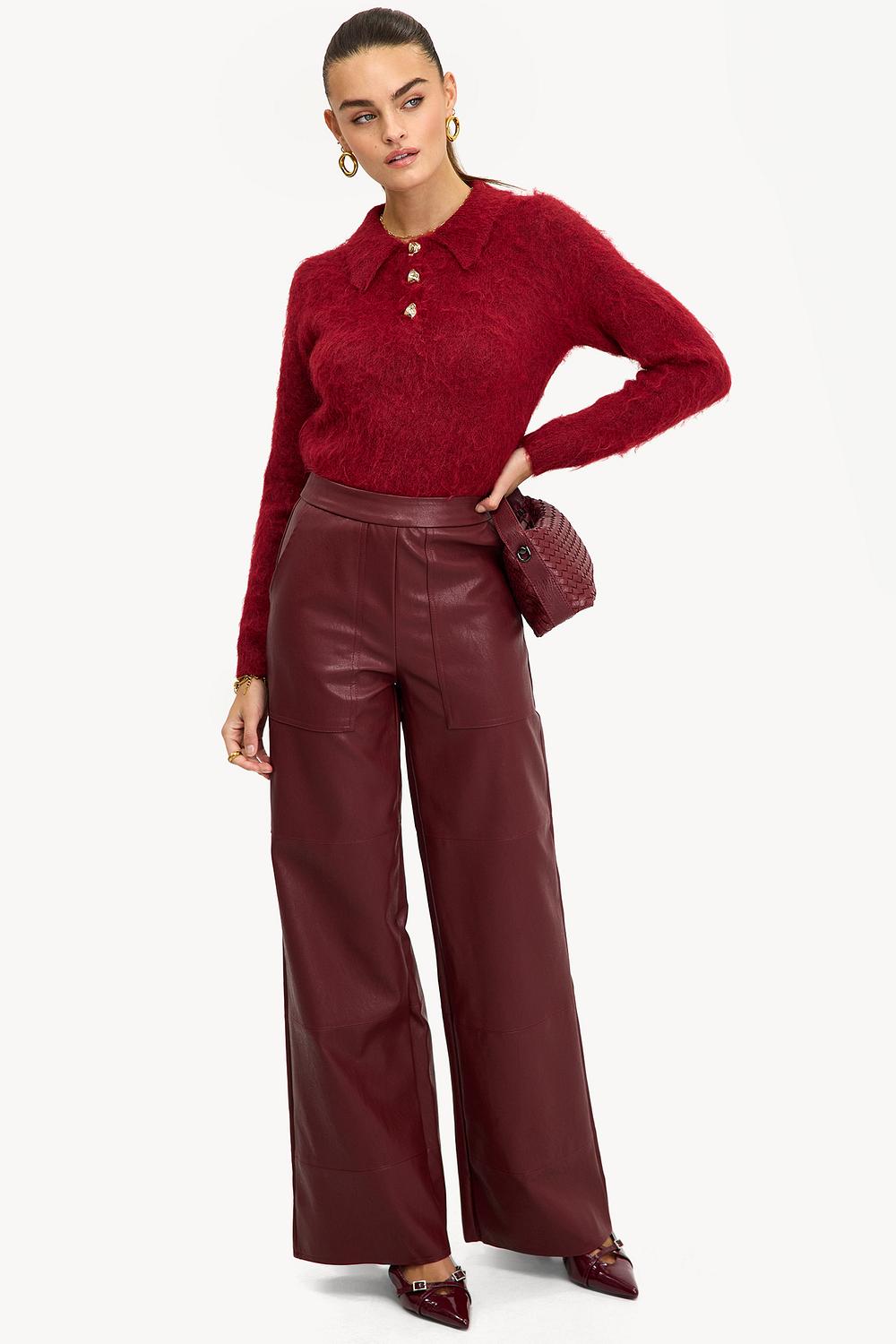 Pantalón de PU burdeos