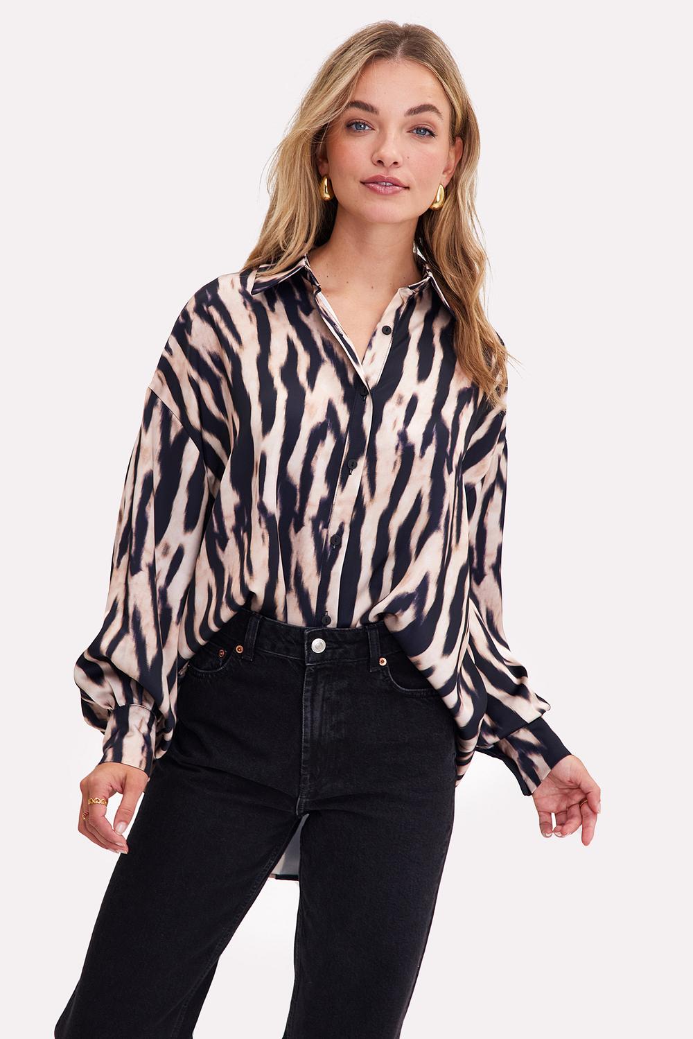 Bruine blouse met zebraprint