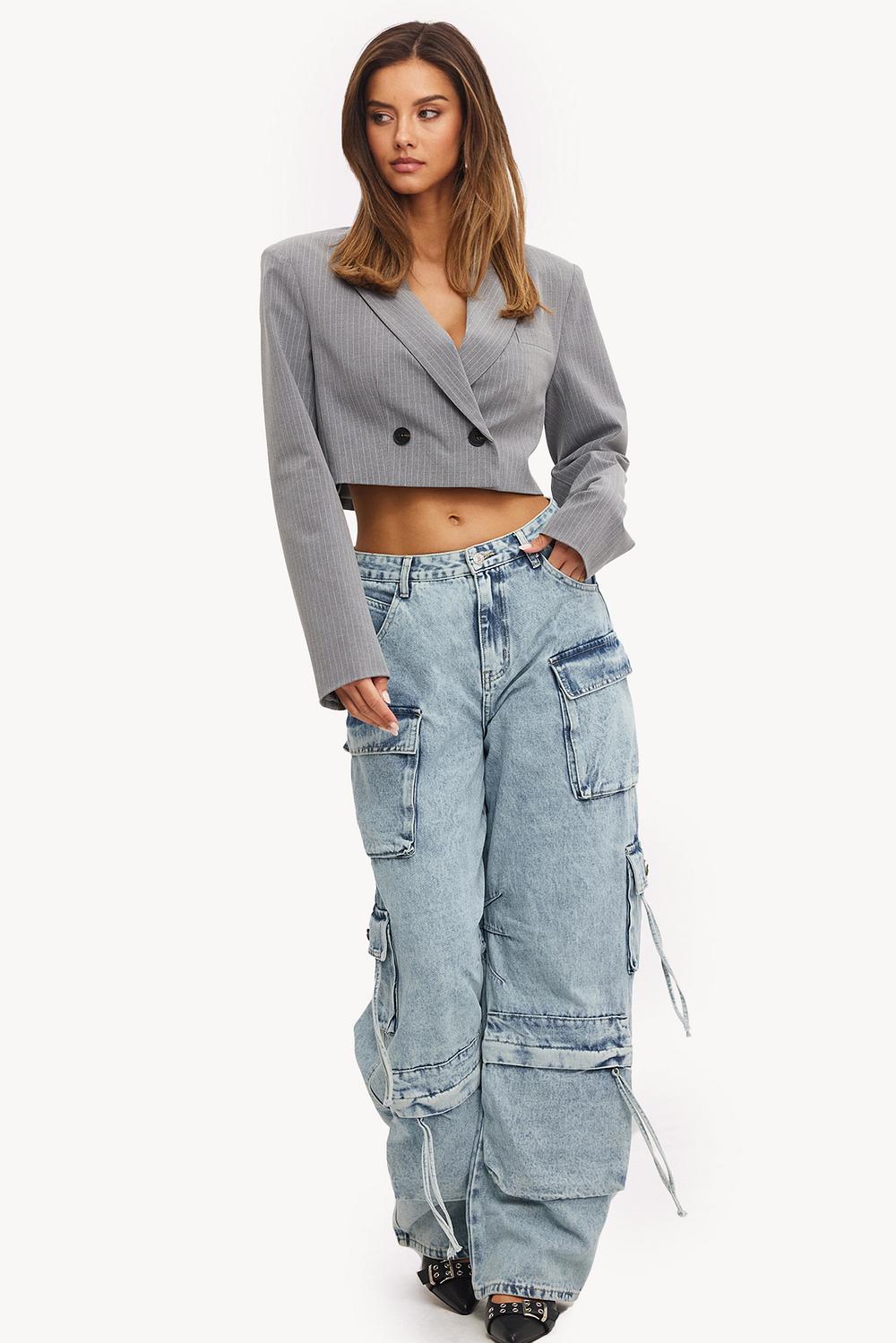 Jean cargo en denim bleu