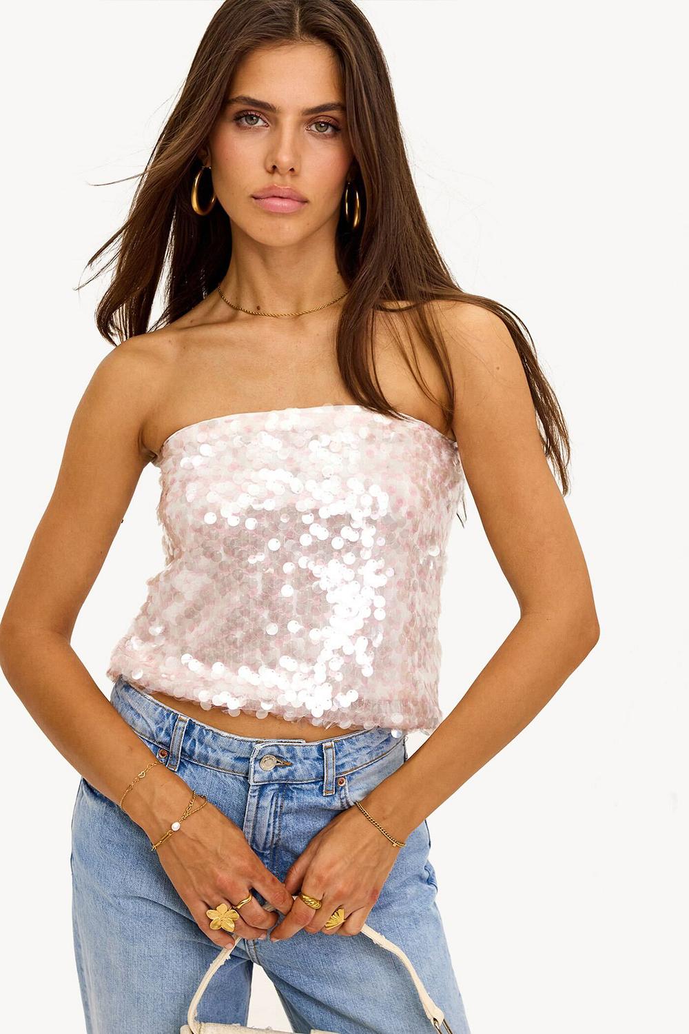 Light pink bandeau top with sequins