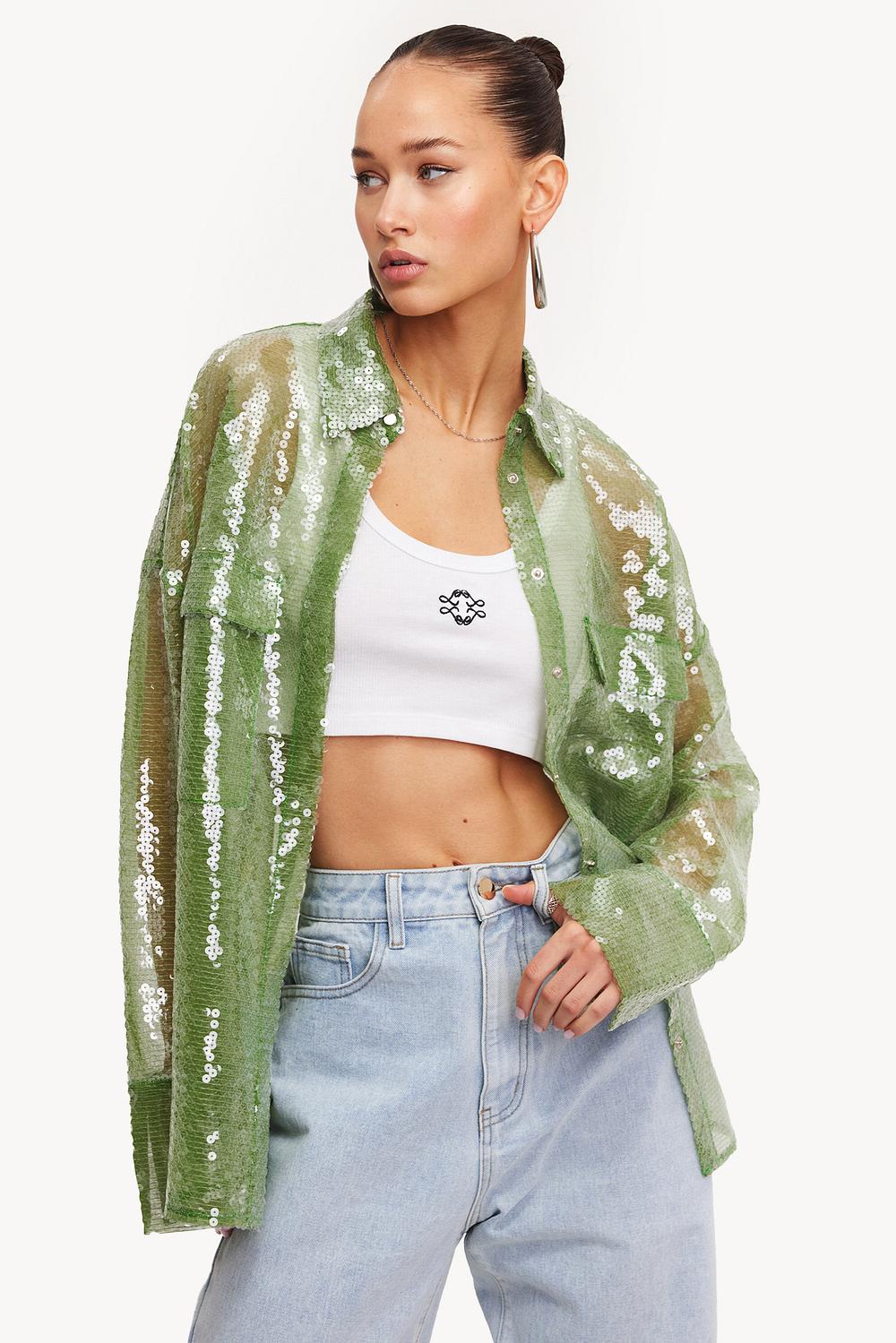 Light green blouse with sequins