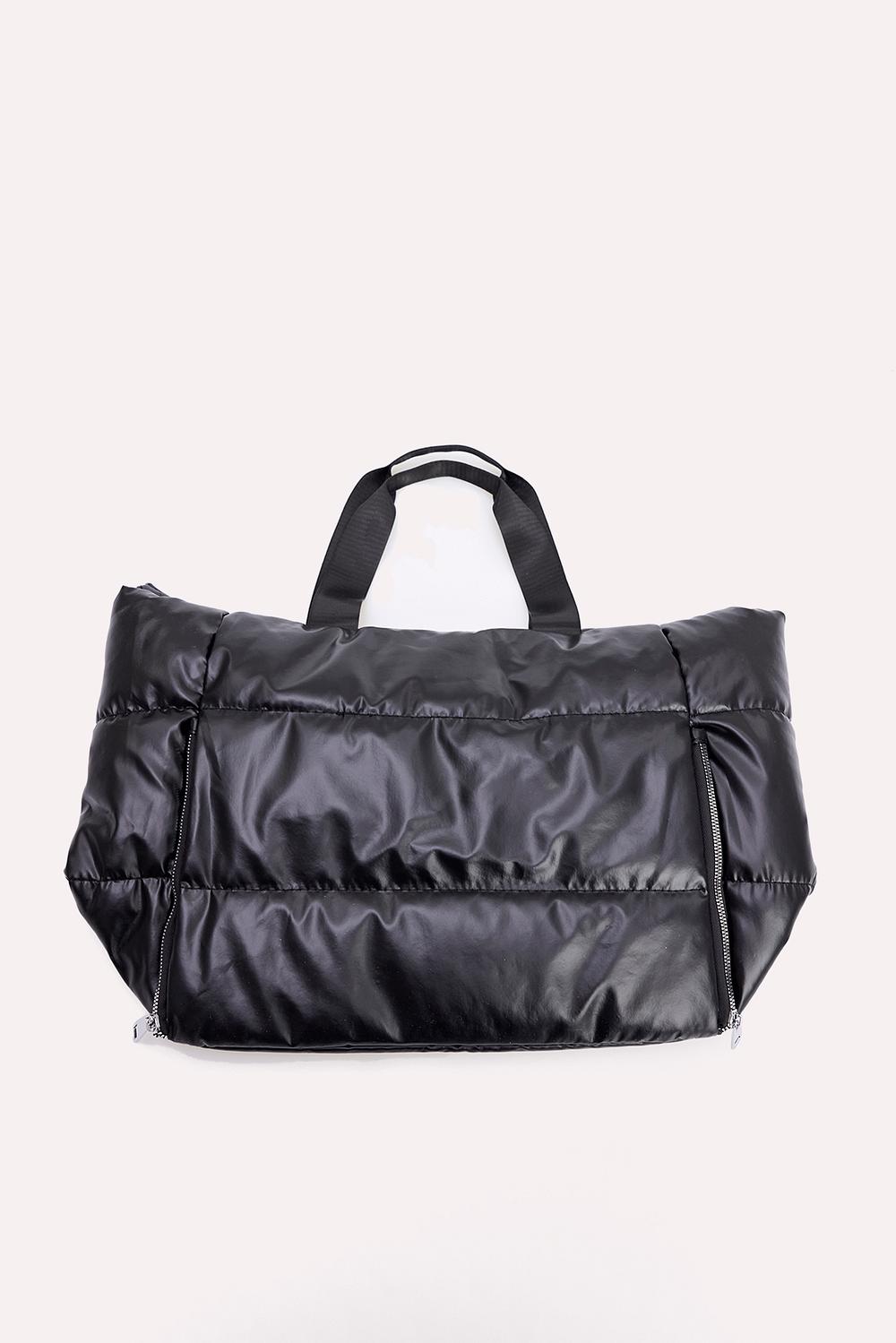 Black puffy tote bag