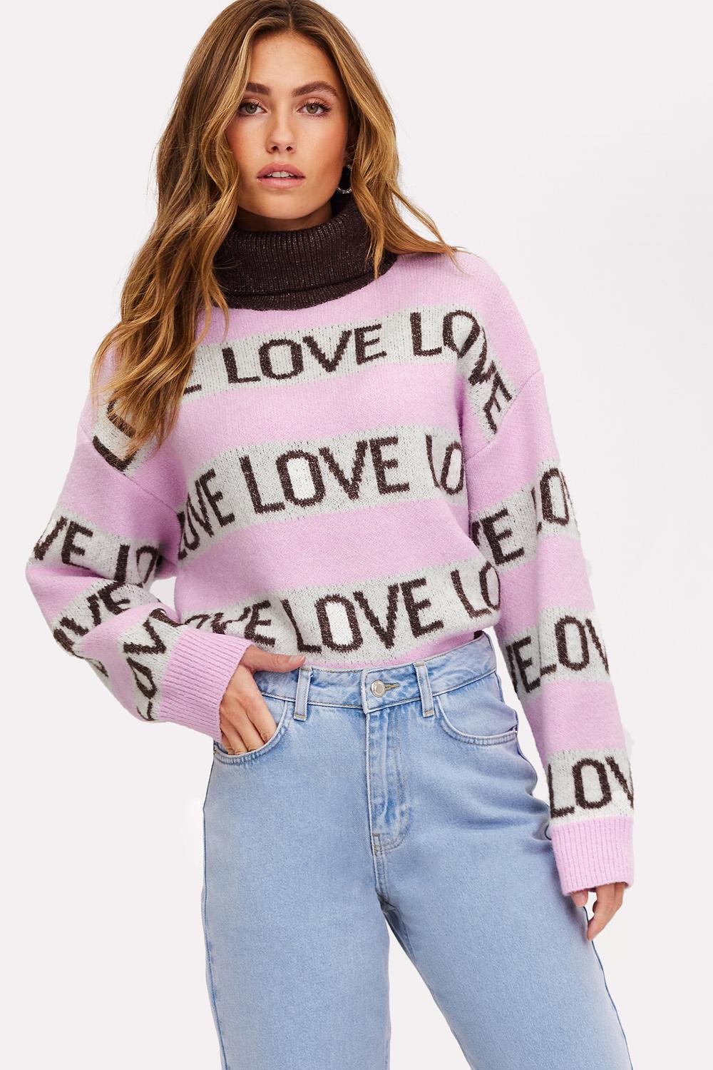 Light pink jumper with LOVE text
