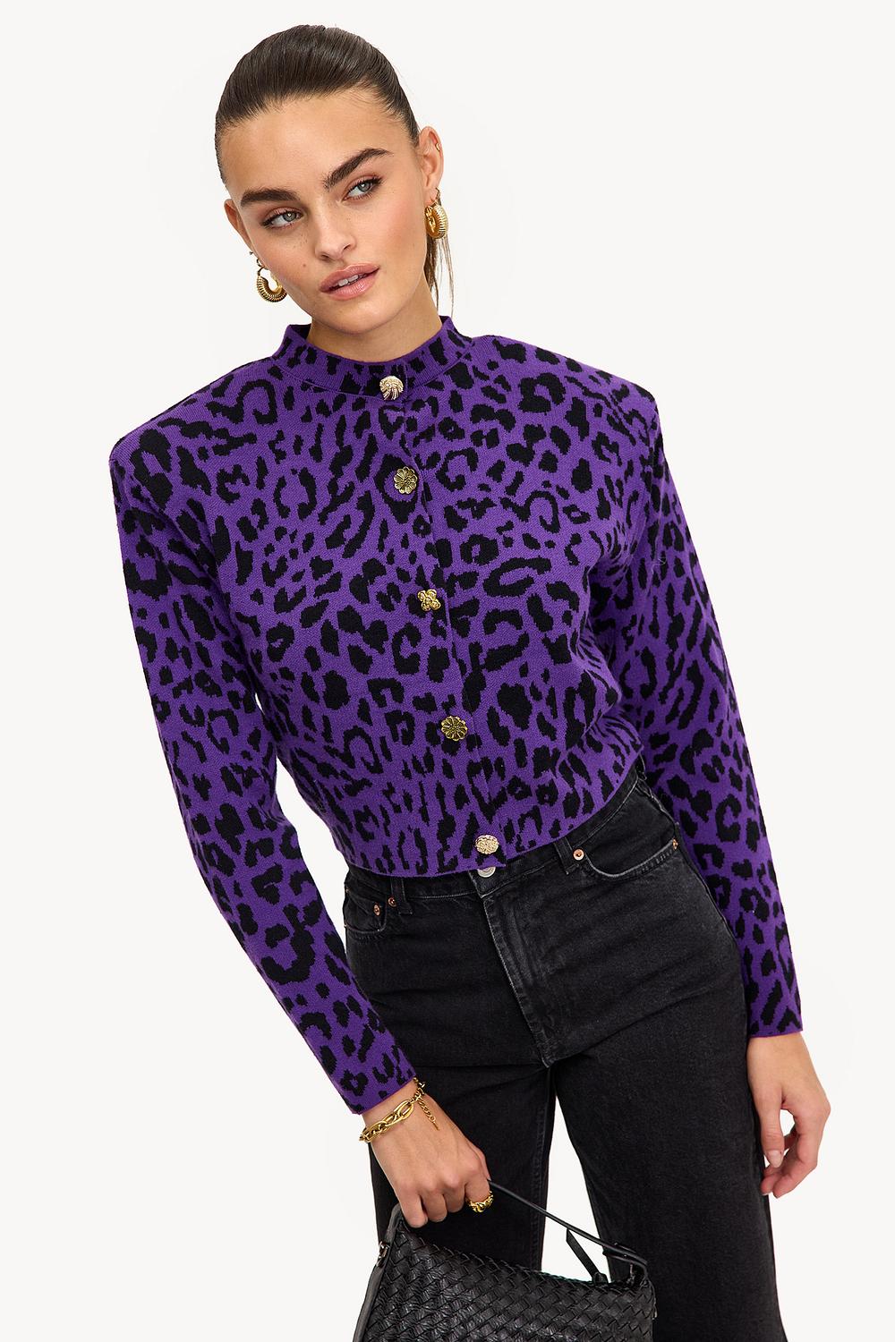 Cardigan violet avec imprimé léopard