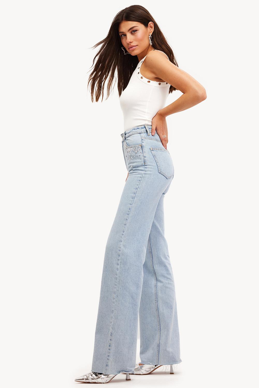 Jean coupe droite et taille haute bleu