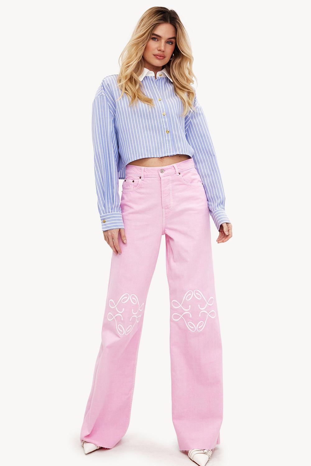Pink high wide leg jeans
