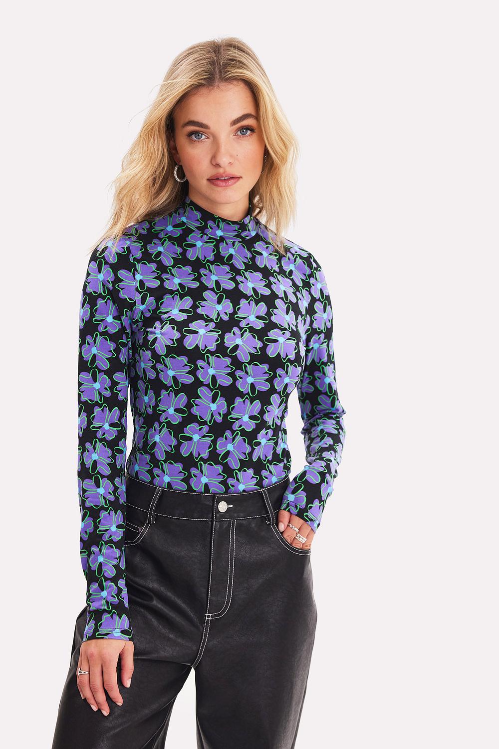 Purple top with floral print