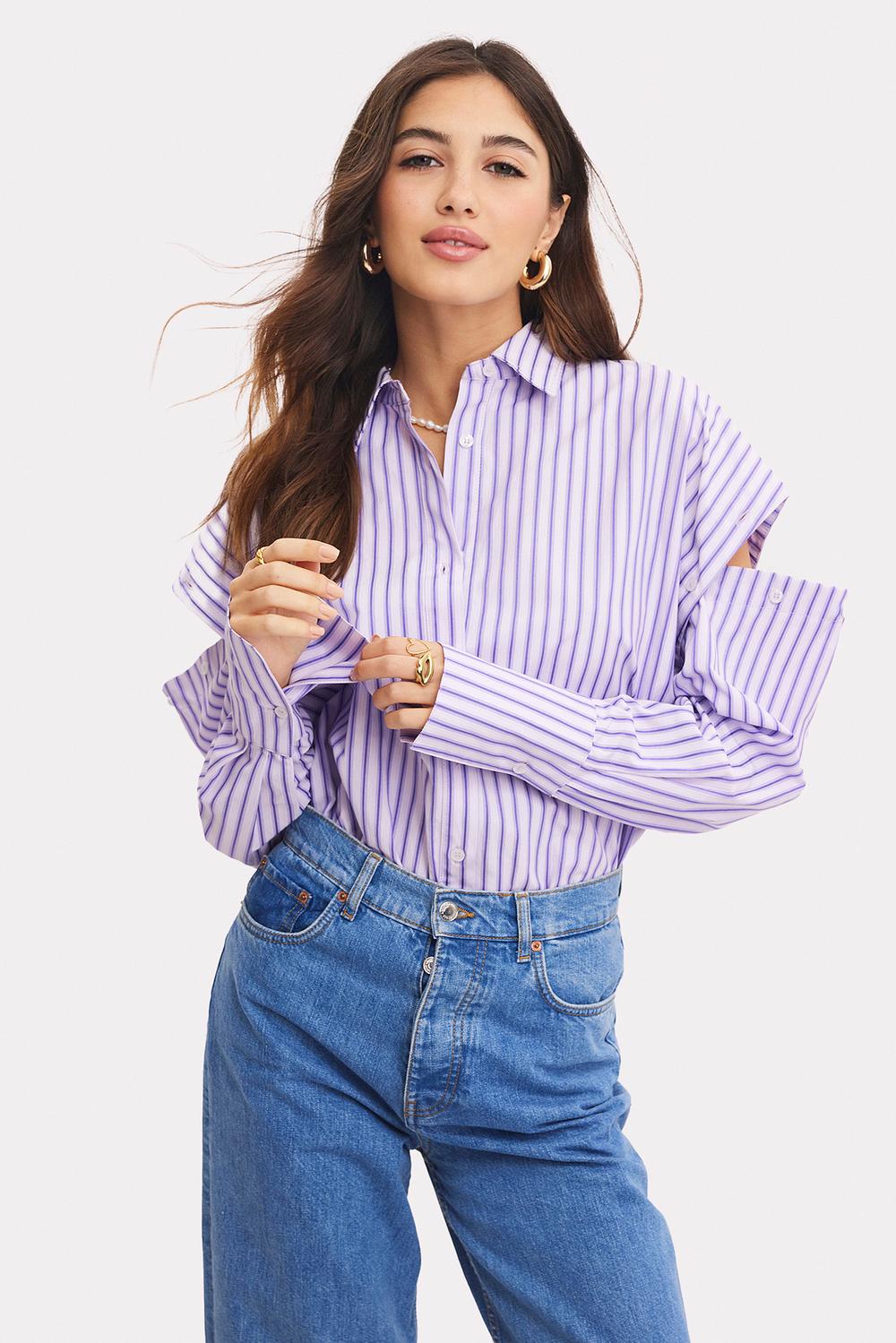 Purple blouse with stripes