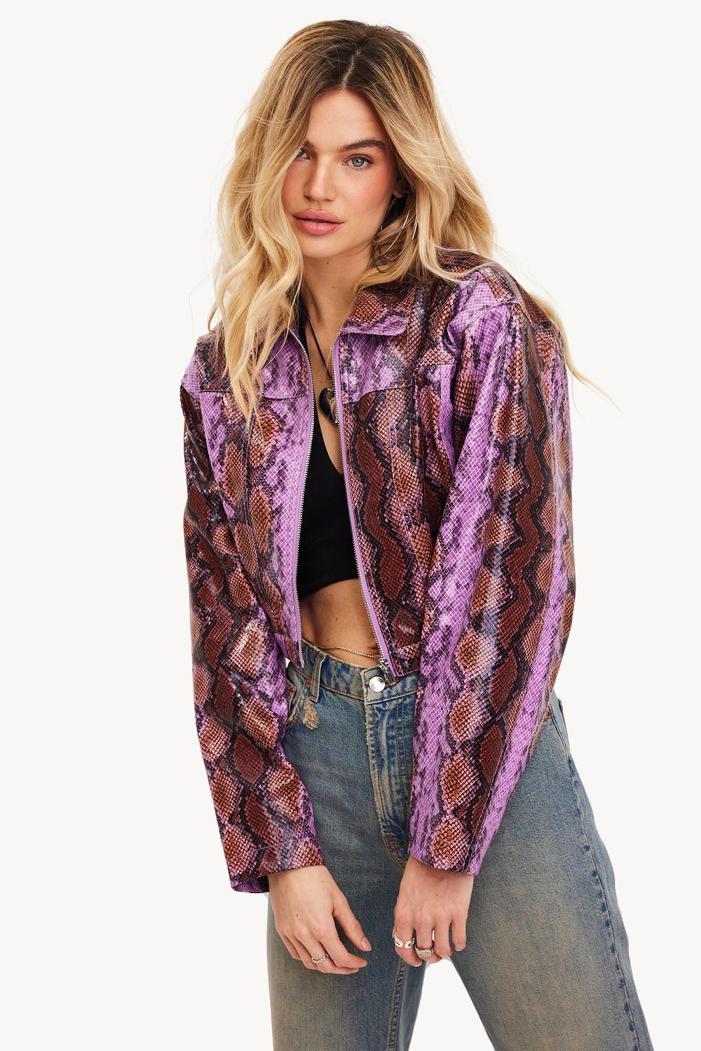 Purple jacket with snake print