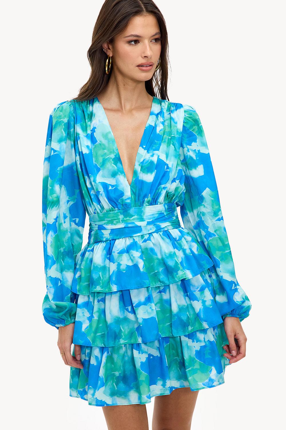 Blue mini dress with floral print