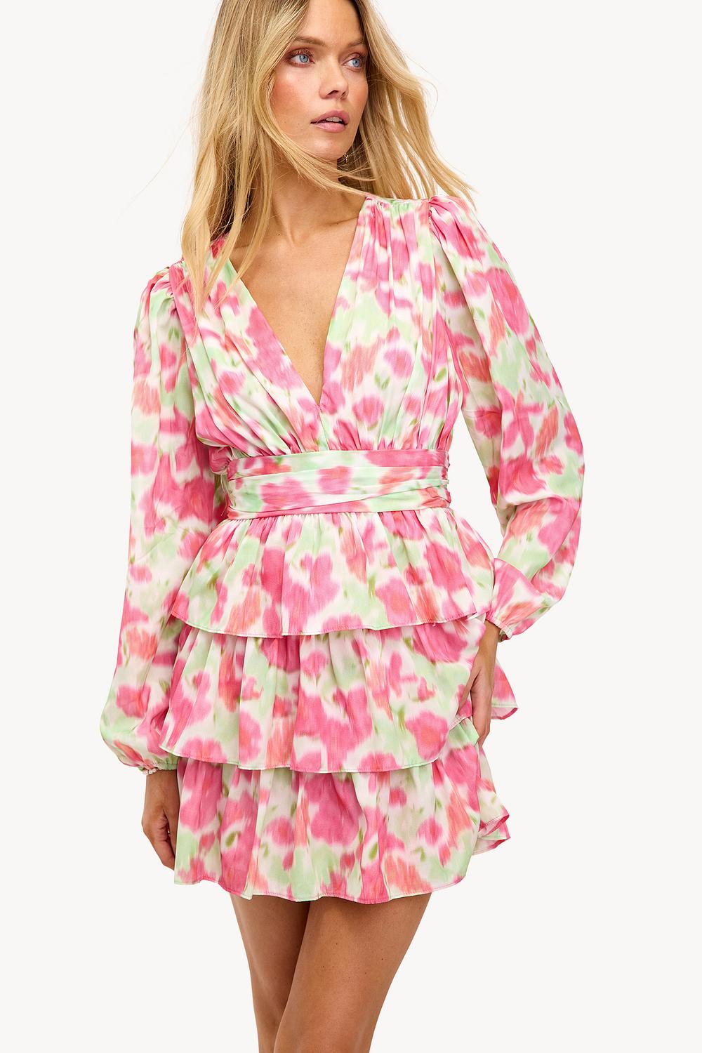 Pink mini dress with floral print