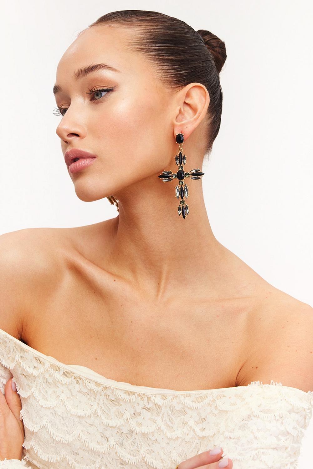 Black cross earrings