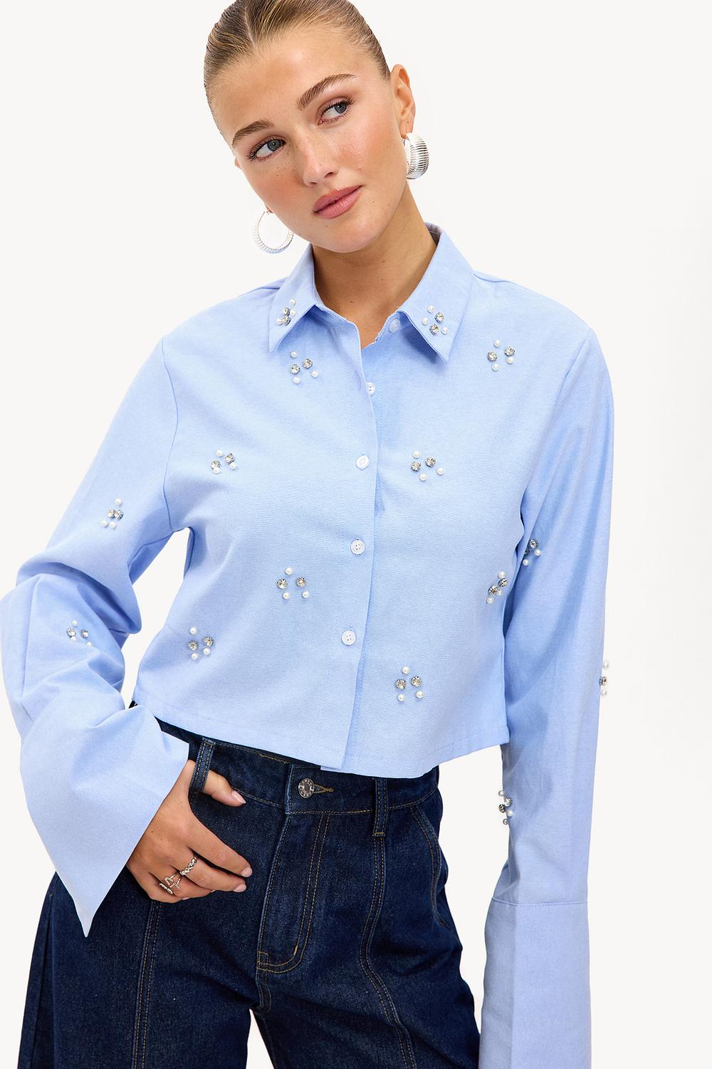 Lichtblauwe blouse
