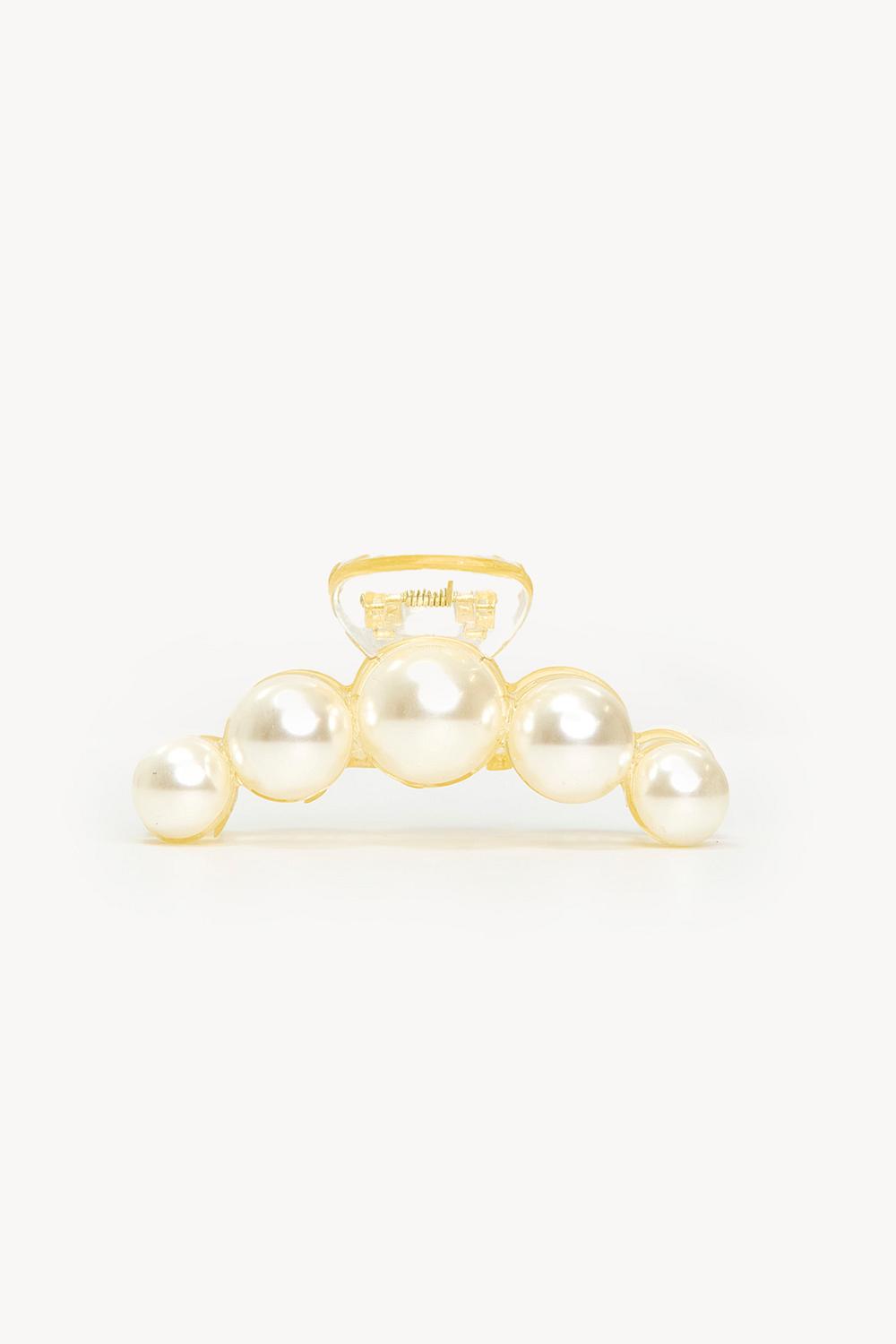 Pinza para el pelo blanca con perlas