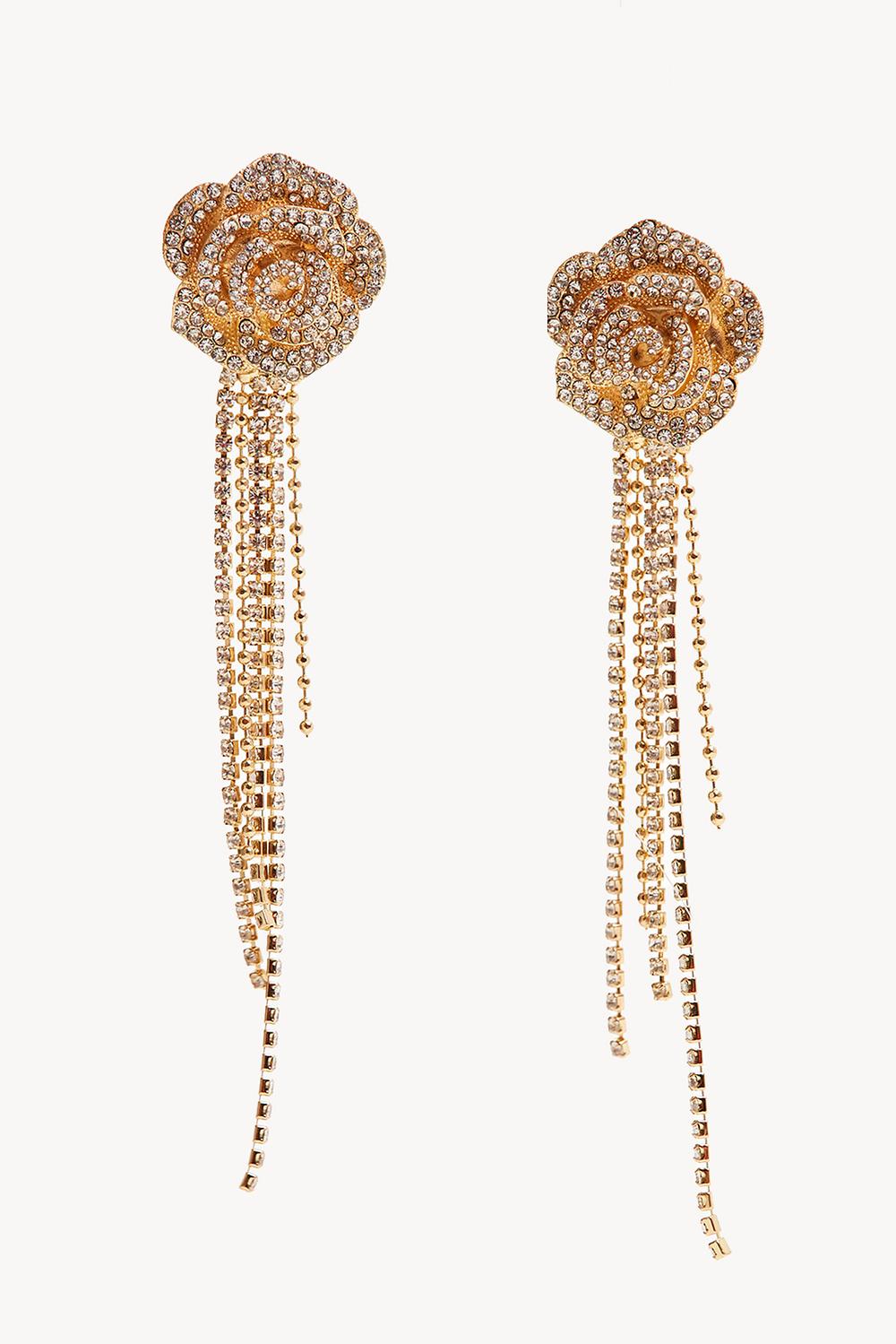 Golden earrings with rhinestones