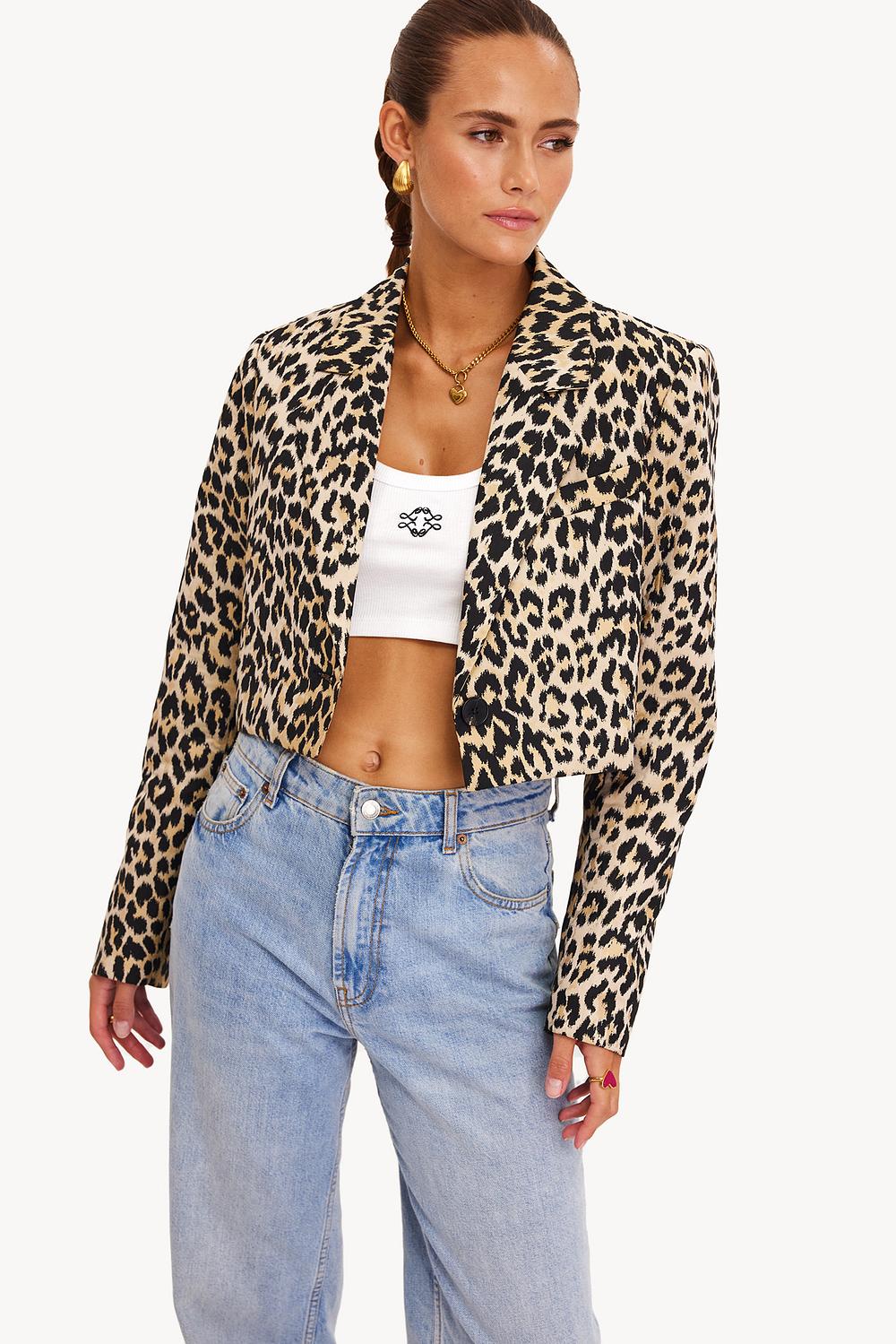 Brown blazer with leopard print