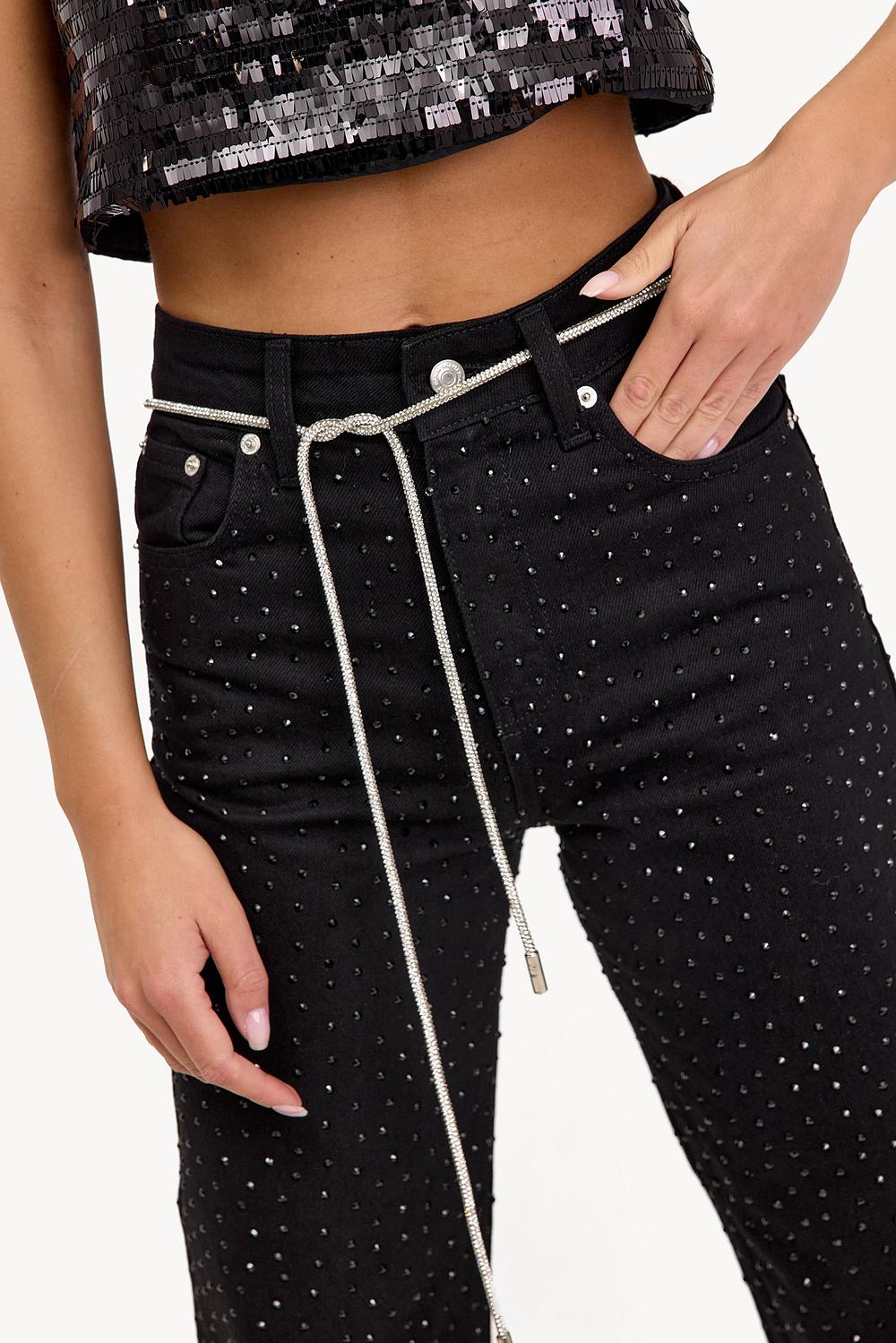 Cinturón de lazo plateado con strass