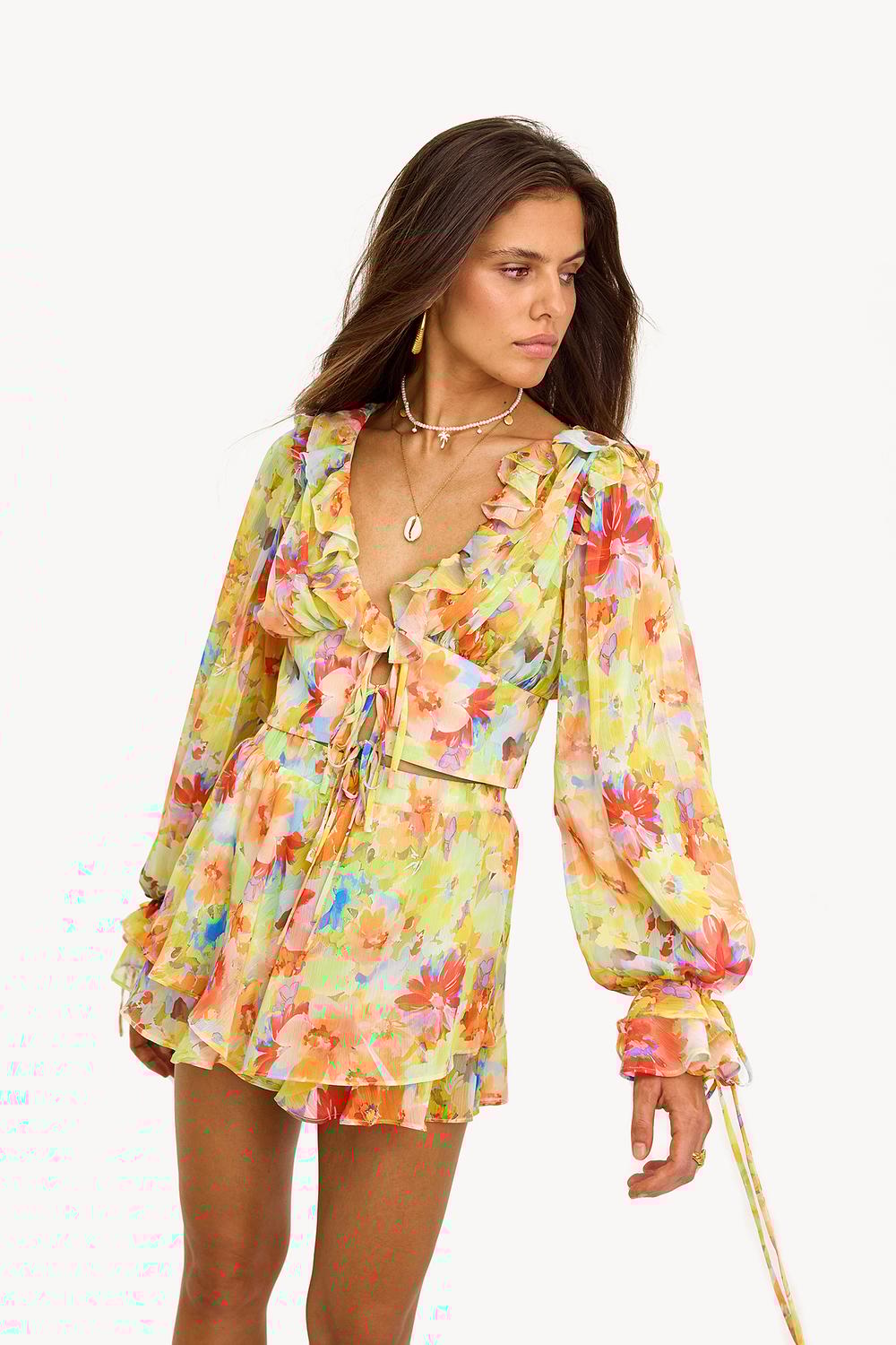 Falda amarilla con estampado floral