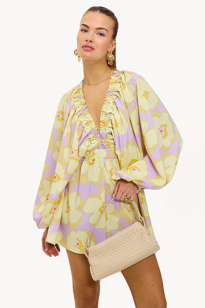 Lichtgele playsuit met bloemenprint