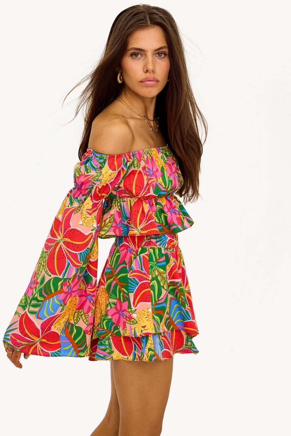 Top rouge avec imprimé tropical