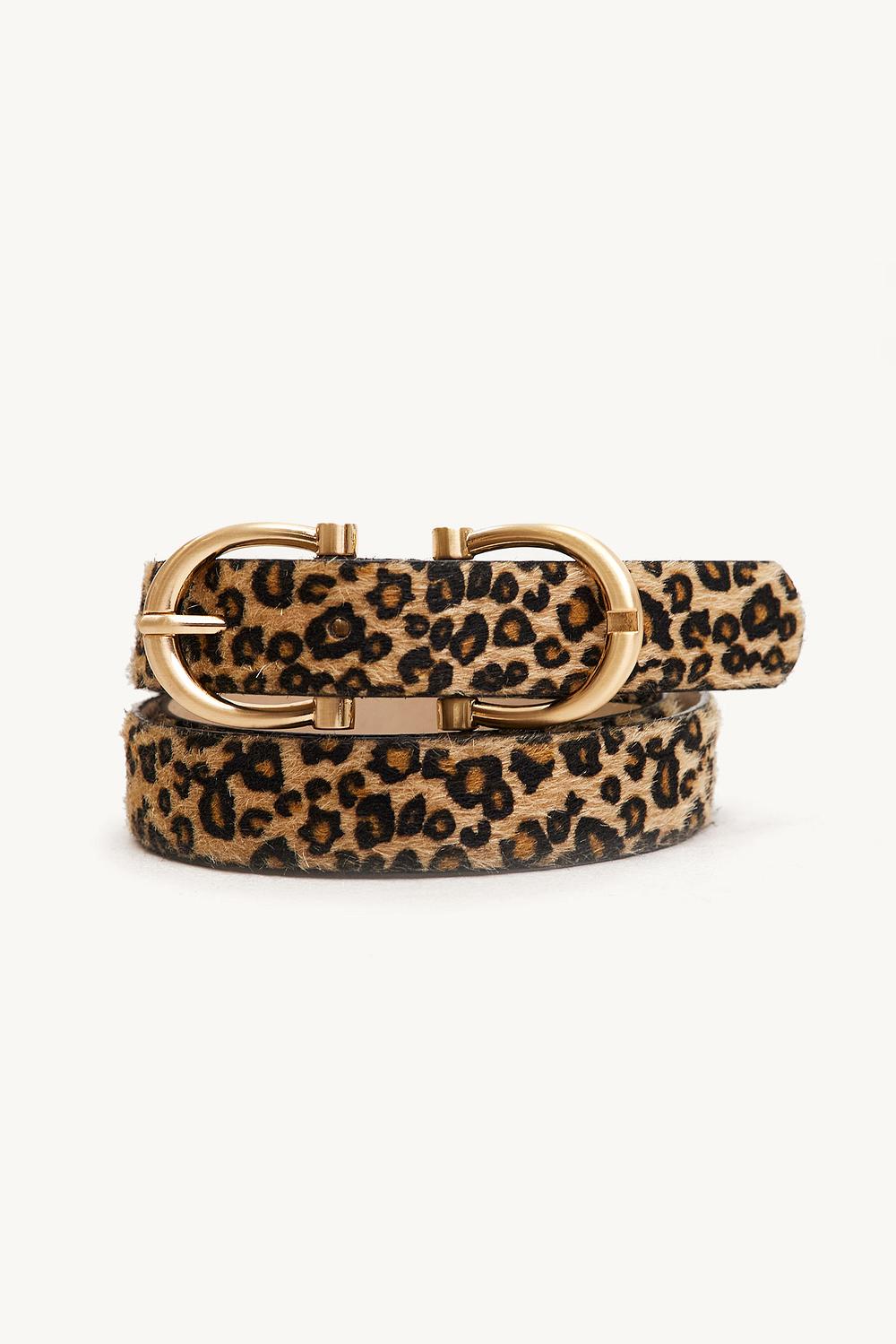 Cinturón beige con estampado de leopardo