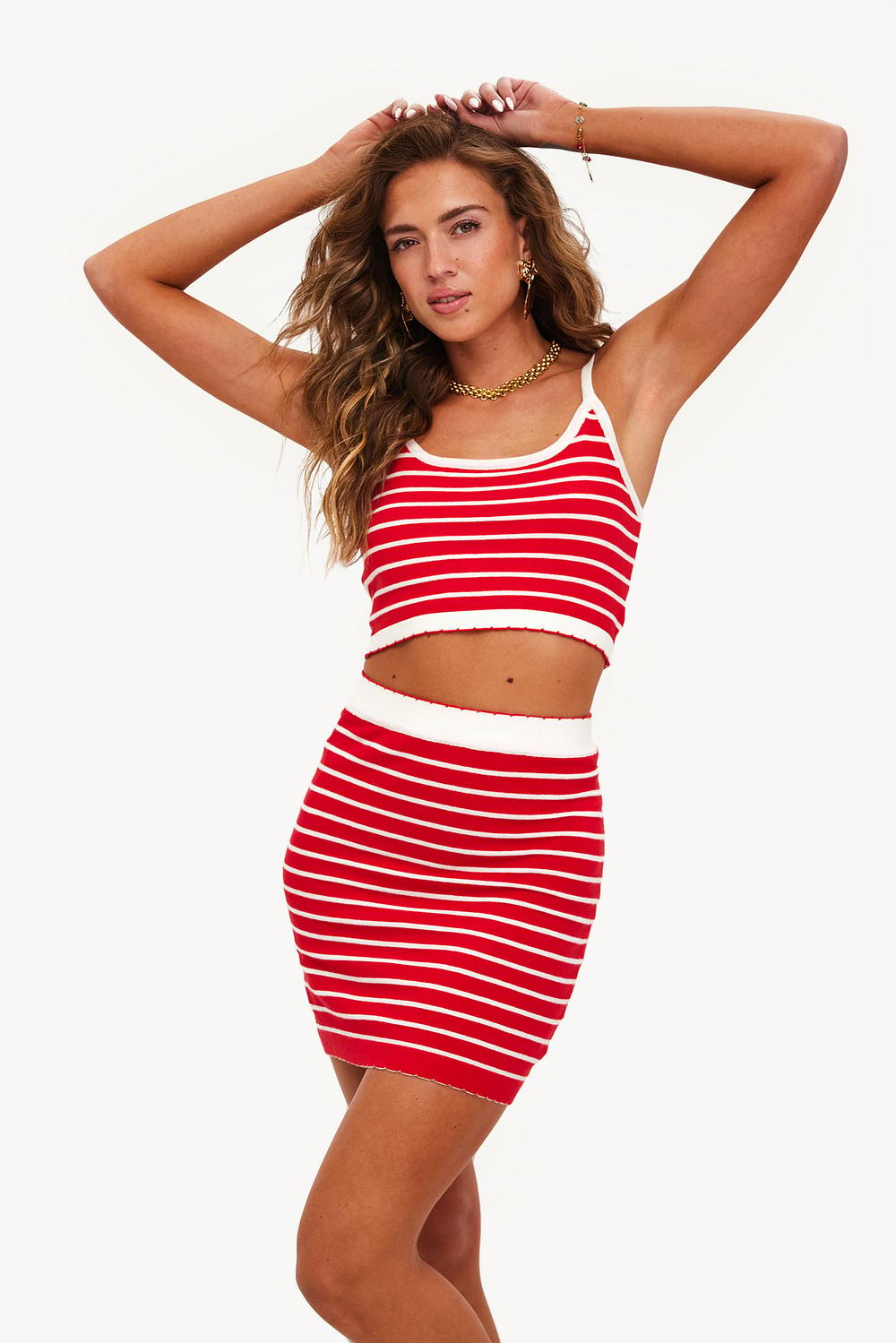 Red mini skirt with stripes
