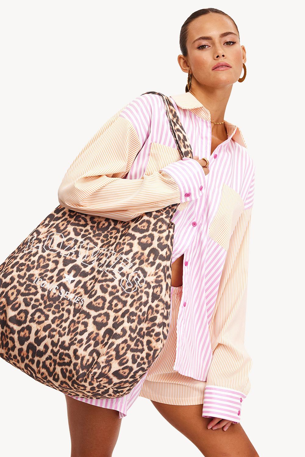 Brown beach totebag with leopard print