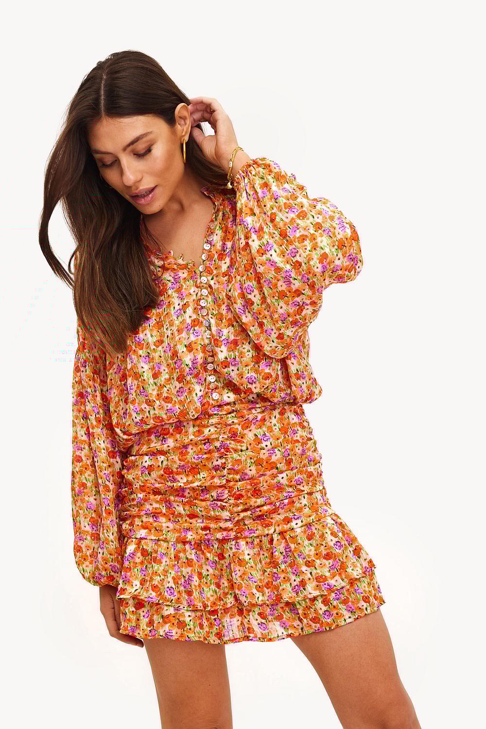 Jupe orange à imprimé floral