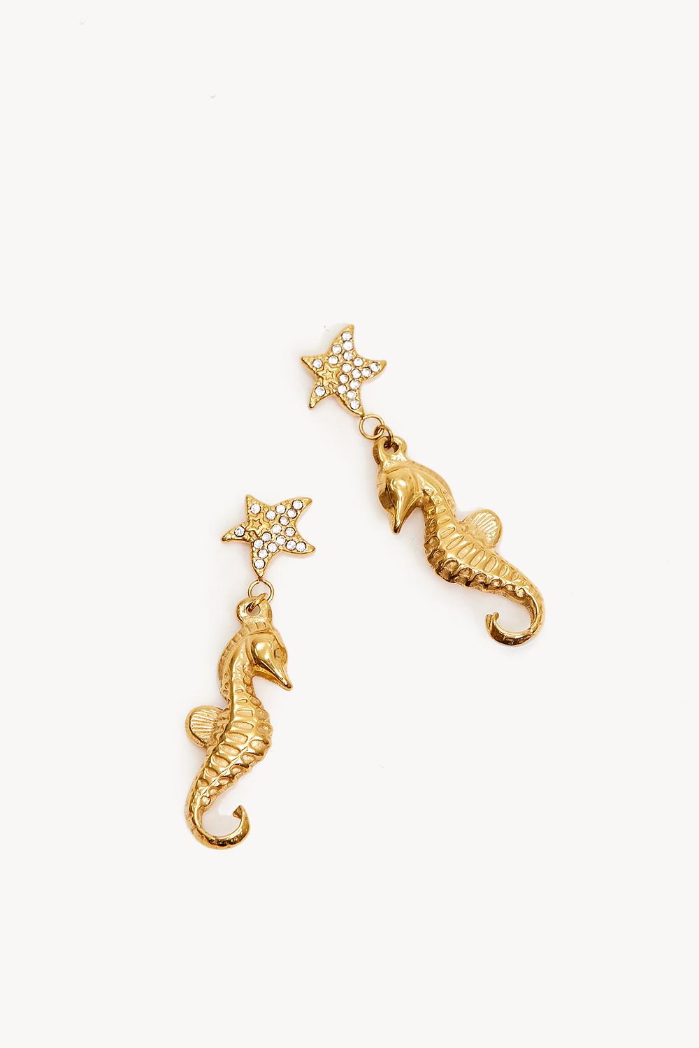 Golden seahorse earrings