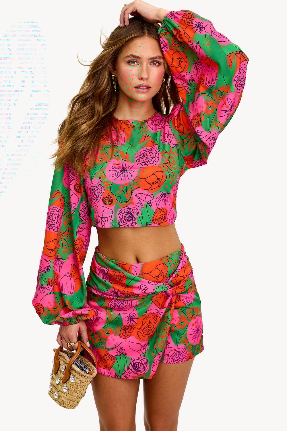 Falda pantalón roja con estampado floral