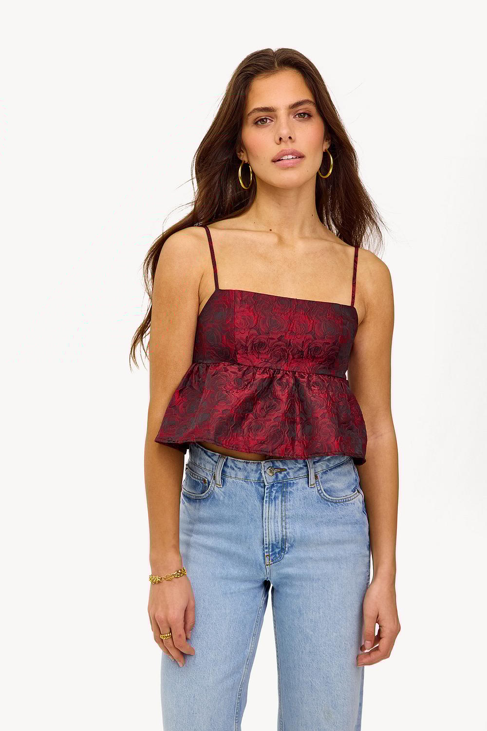 Top péplum rojo