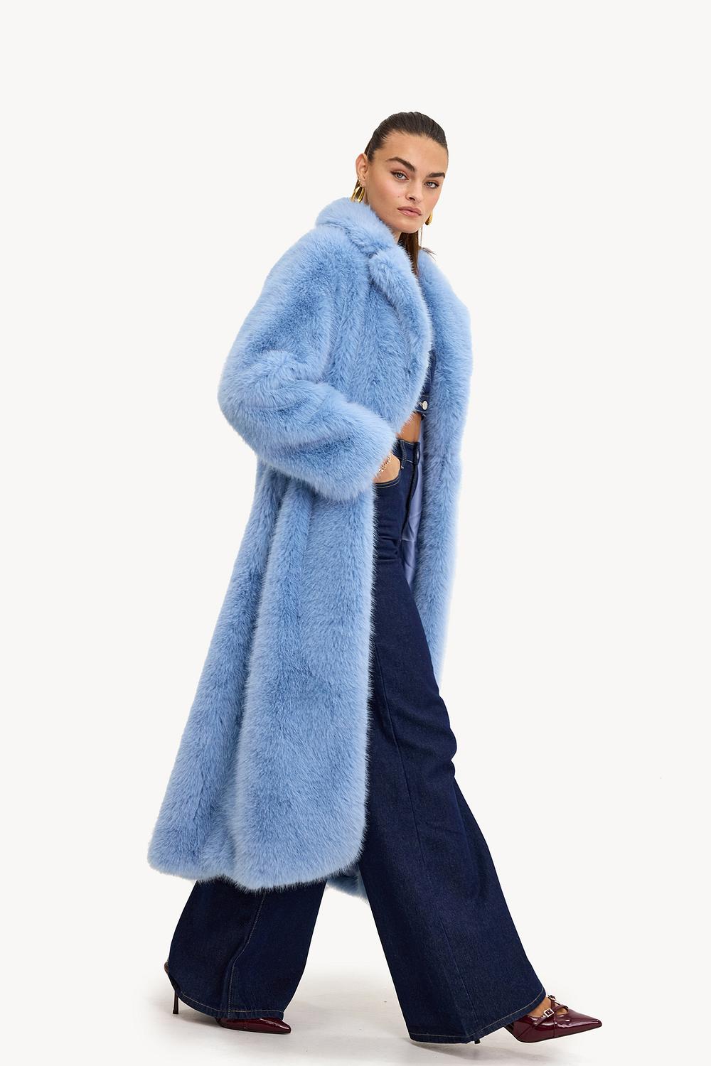 Faux fur light blue coat on sale