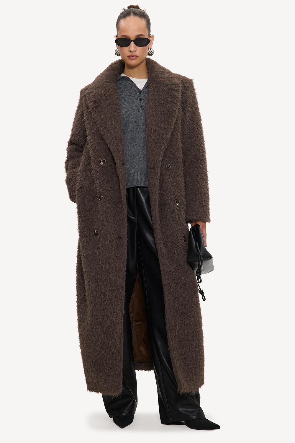 Dark brown faux-fur coat